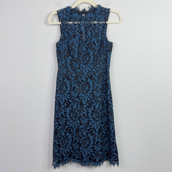 Eliza J Dress Womens 0 Teal Blue Lace Sleeveless Romantic Whimsigoth Cocktail - Picture 1 of 6